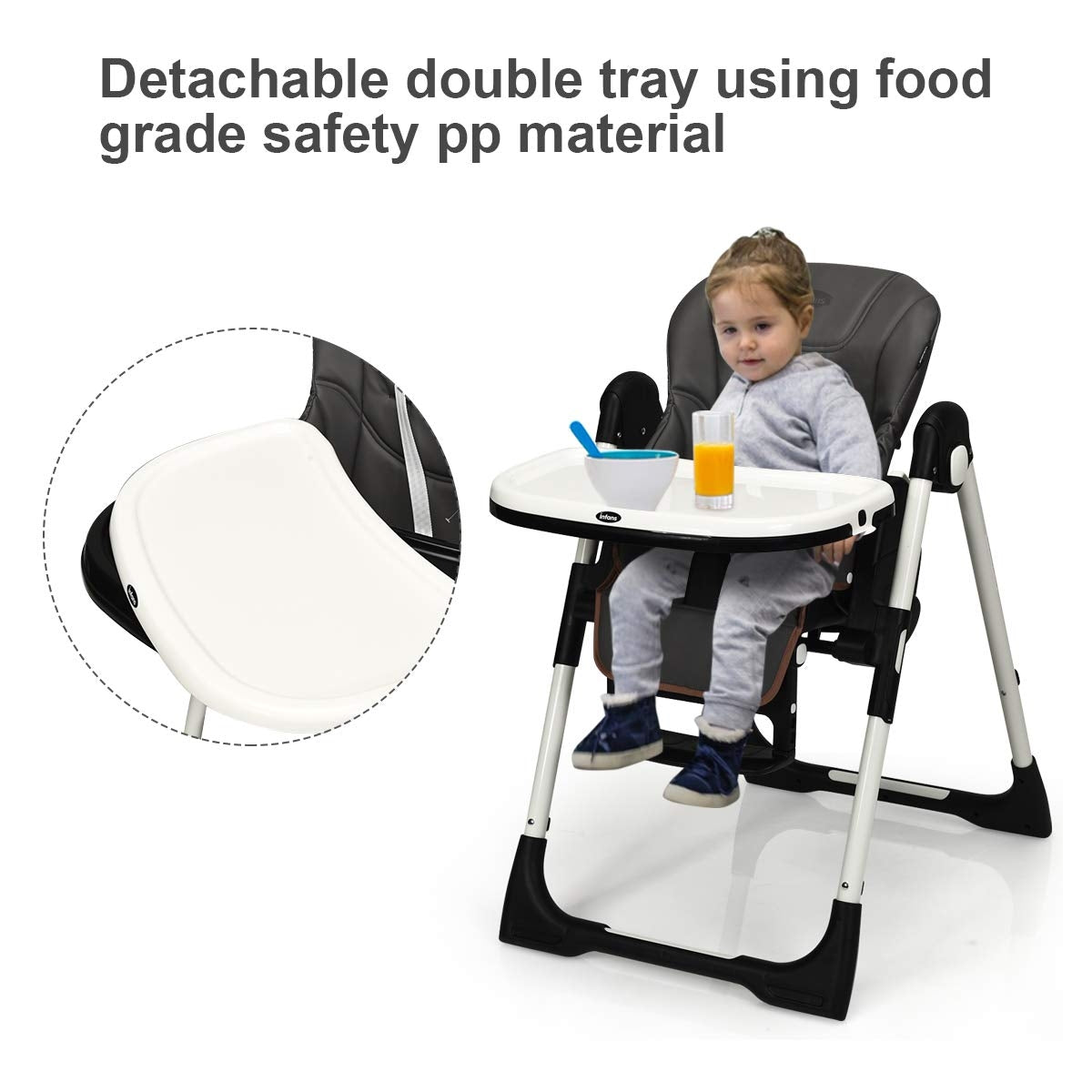 Foldable High Chair with Adjustable Backrest and Height
