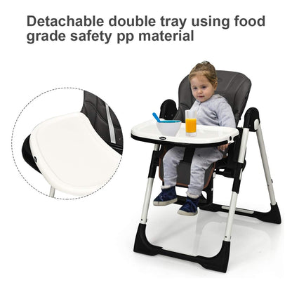 Foldable High Chair with Adjustable Backrest and Height