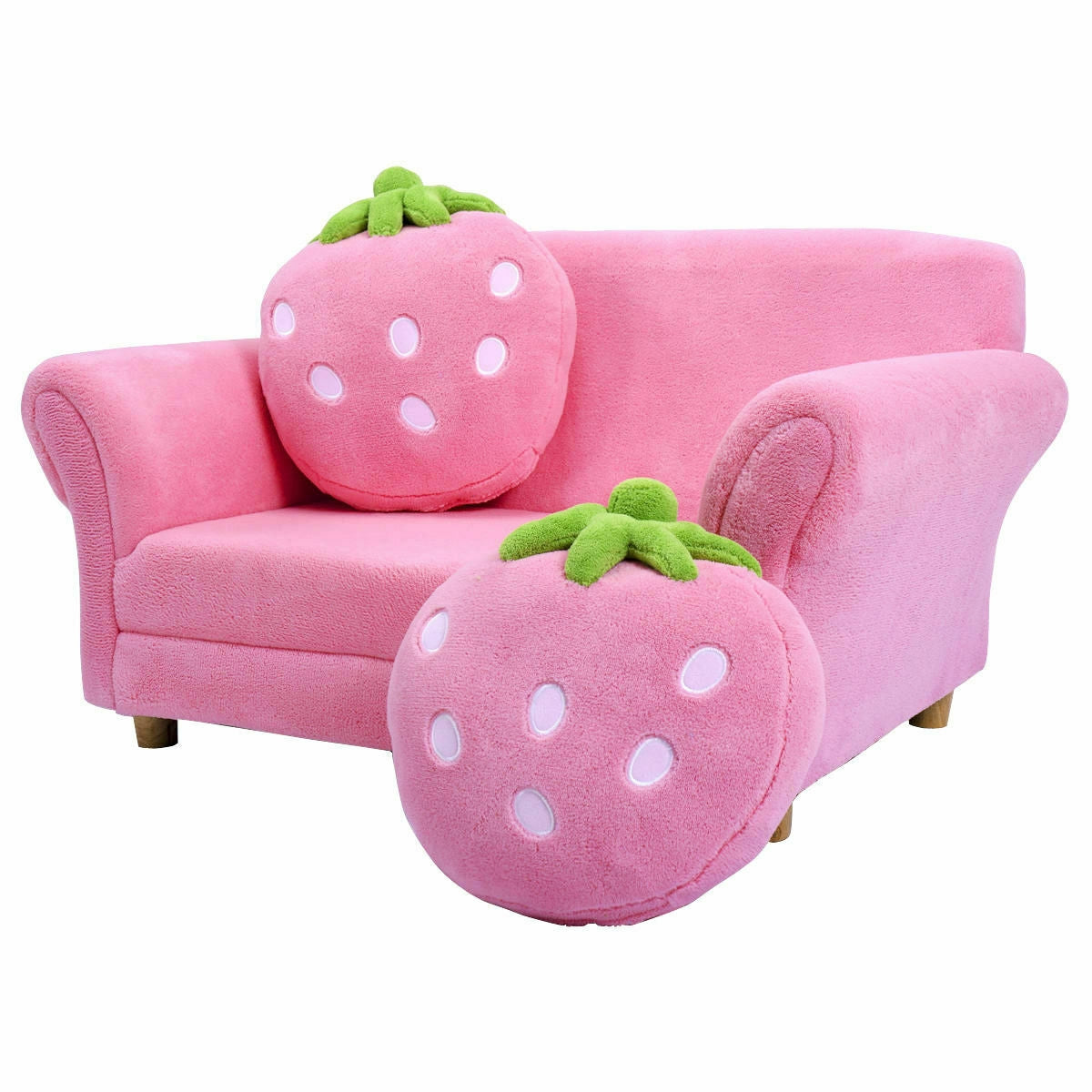 Kids Strawberry Armrest Sofa Chair with 2 Pillows - Pink