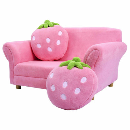 Kids Strawberry Armrest Sofa Chair with 2 Pillows - Pink