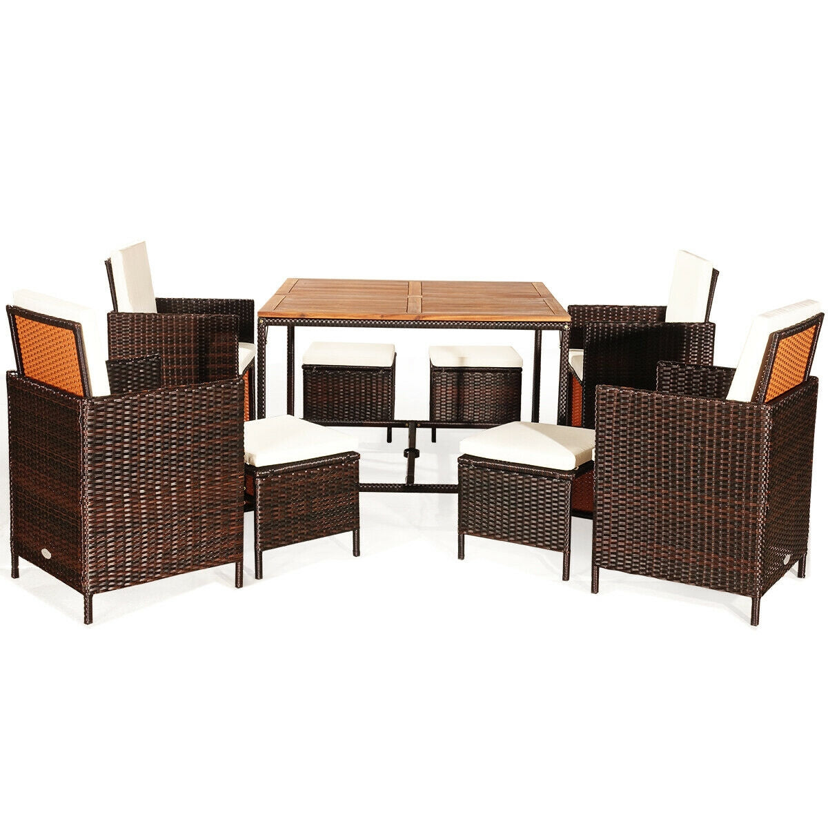 9-Piece Patio Rattan Dining Set with Cushioned Chairs