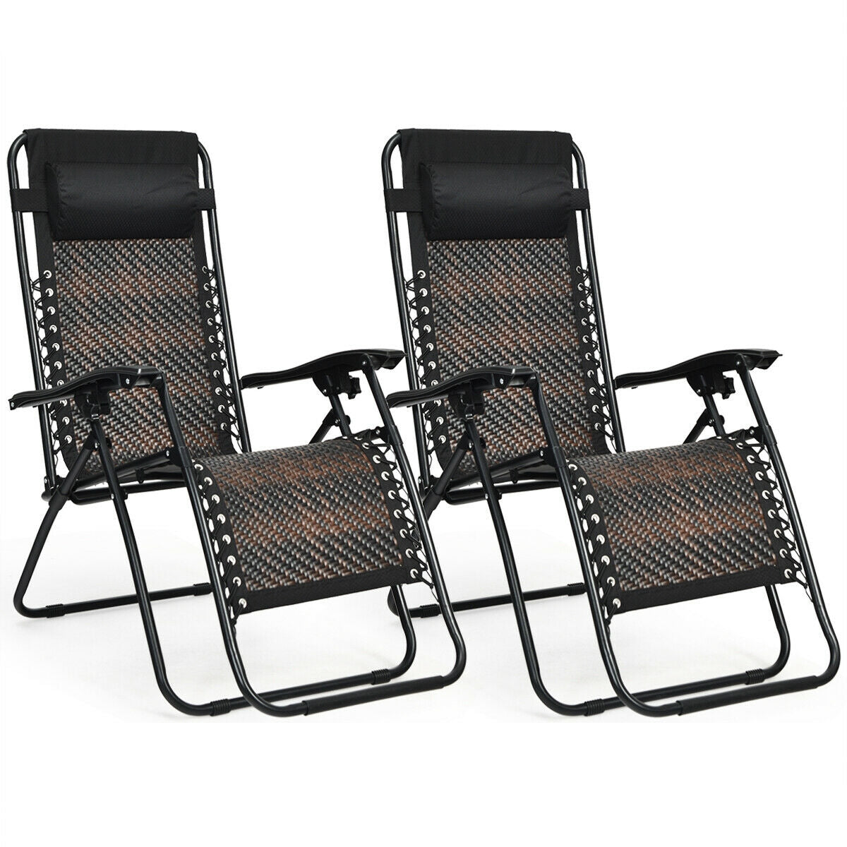 Folding Zero Gravity Lounge Chair Set - 2 Piece Rattan