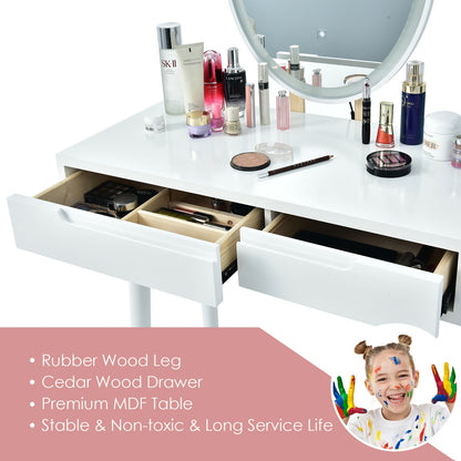 Vanity Makeup Table with Lighted Mirror and Stool Set