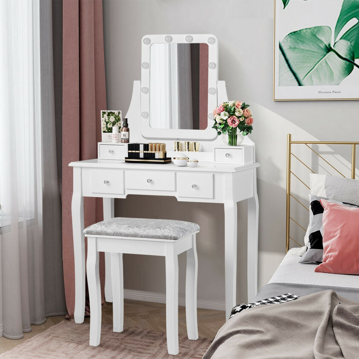 Vanity Dressing Table Set with 10 Dimmable Bulbs & Stool