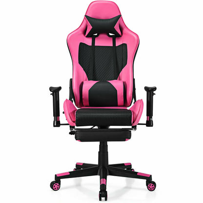 Gaming Chair with USB Massage Lumbar Support and Footrest