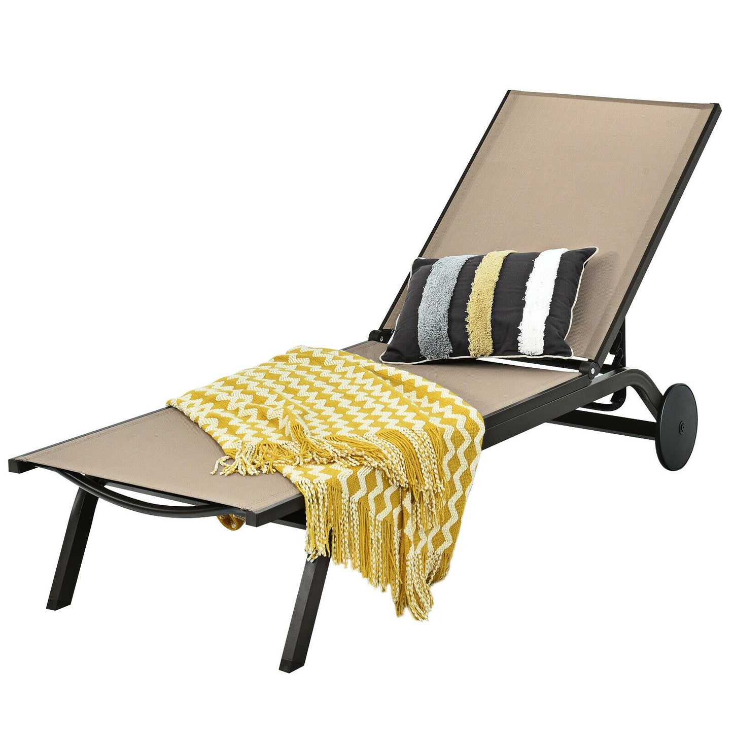 Adjustable Outdoor Chaise Lounge Chair with Wheels