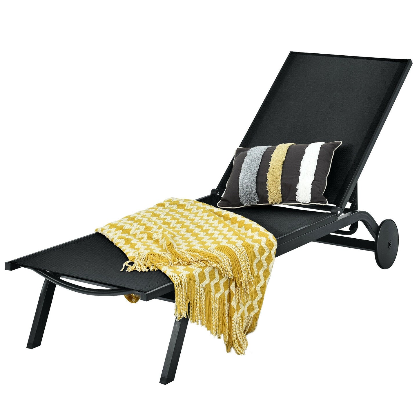 Adjustable Outdoor Chaise Lounge Chair with Wheels