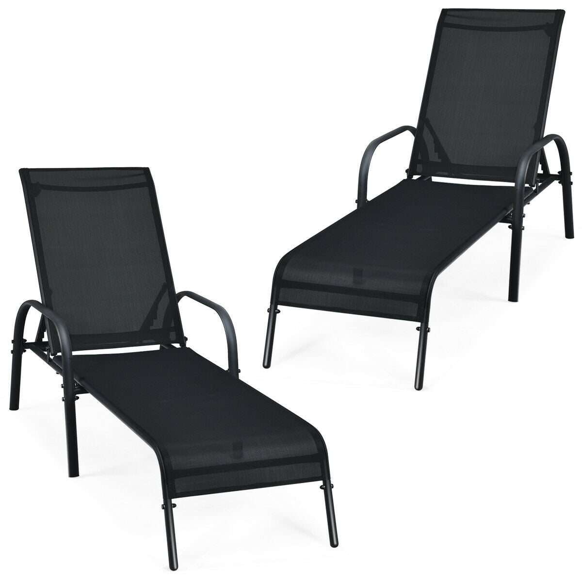 Outdoor Chaise Lounge Chairs Set of 2 with Adjustable Backrest