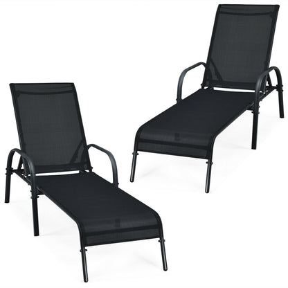 Outdoor Chaise Lounge Chairs Set of 2 with Adjustable Backrest