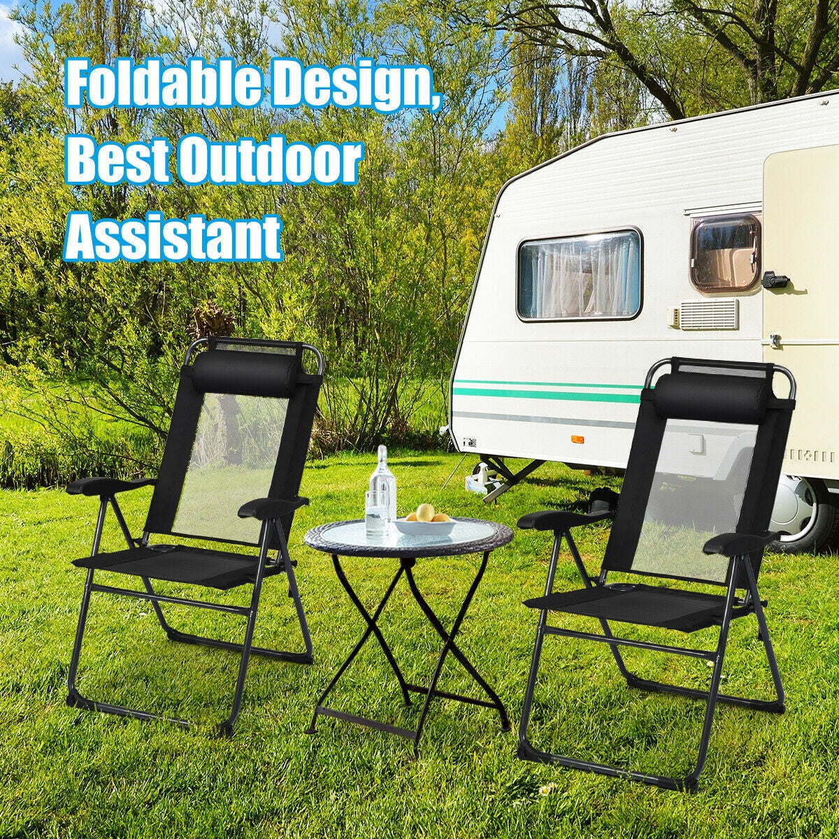 Adjustable Folding Patio Chairs with Headrest, Set of 4