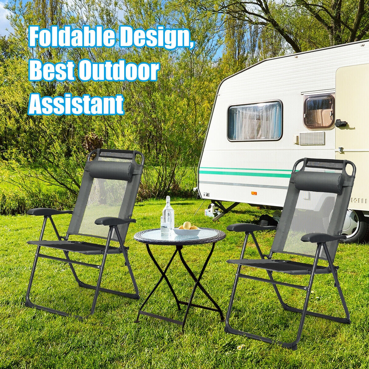 Adjustable Folding Patio Chairs with Headrest, Set of 4