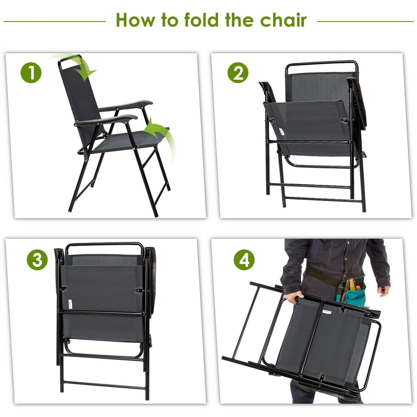 Folding Patio Dining Chairs Set of 4 with Armrests