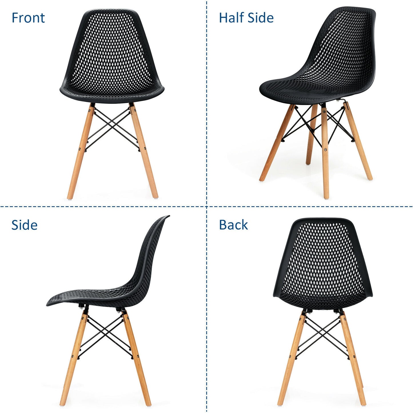 Modern Hollow Dining Chairs Set of 4 with Wood Legs