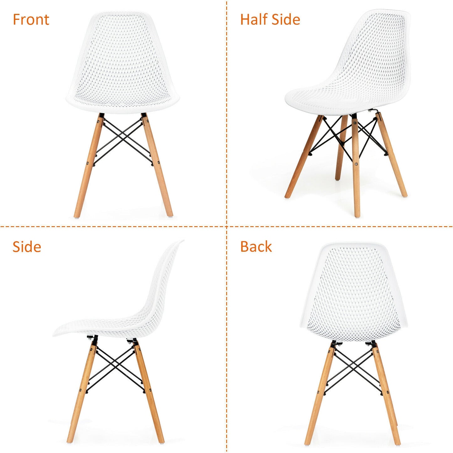 Modern Hollow Dining Chairs Set of 4 with Wood Legs