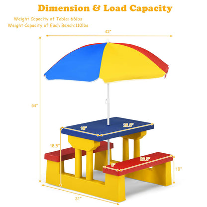 Kids Picnic Table and Bench Set with Umbrella
