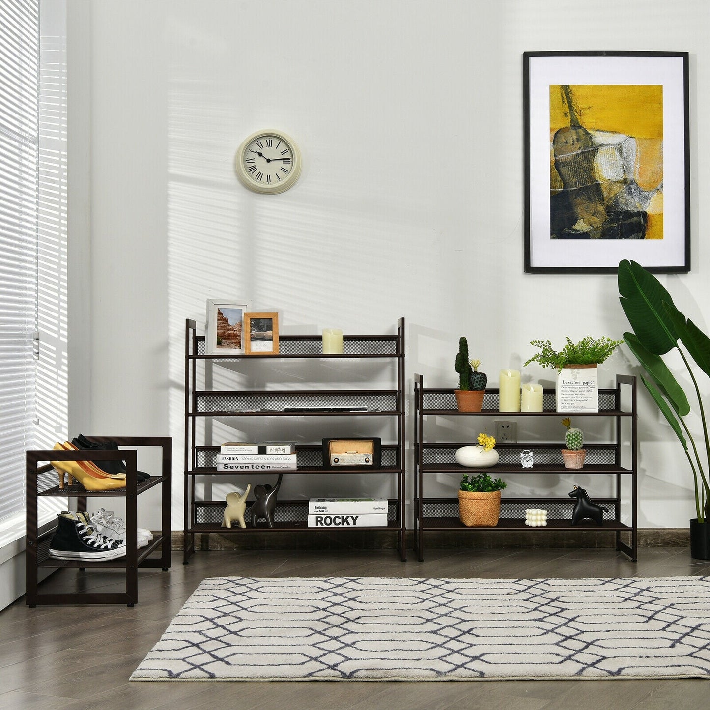 Nesting Coffee Table Set of 3 with Wood Veneered Top and Solid Rubber Wood Legs for Living Room