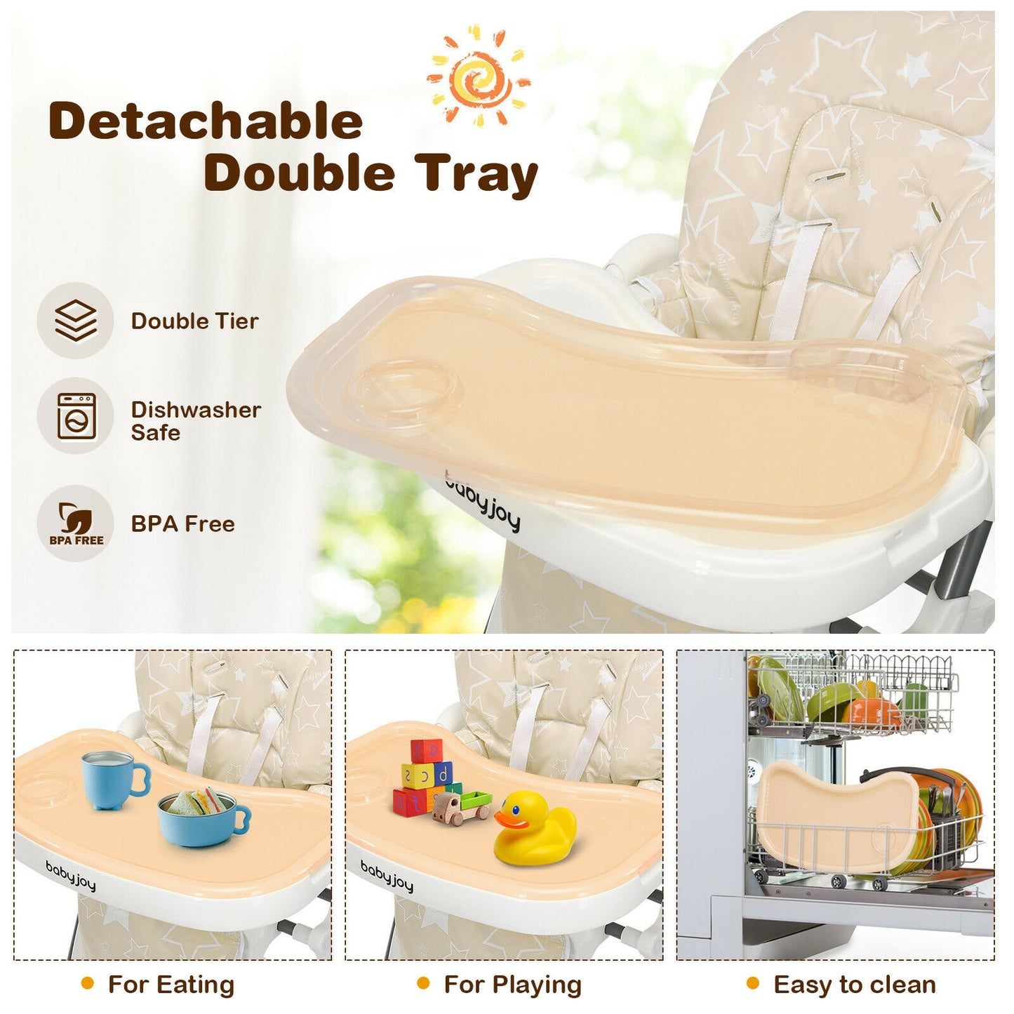 Folding Baby High Chair with 6-Level Height Adjustment
