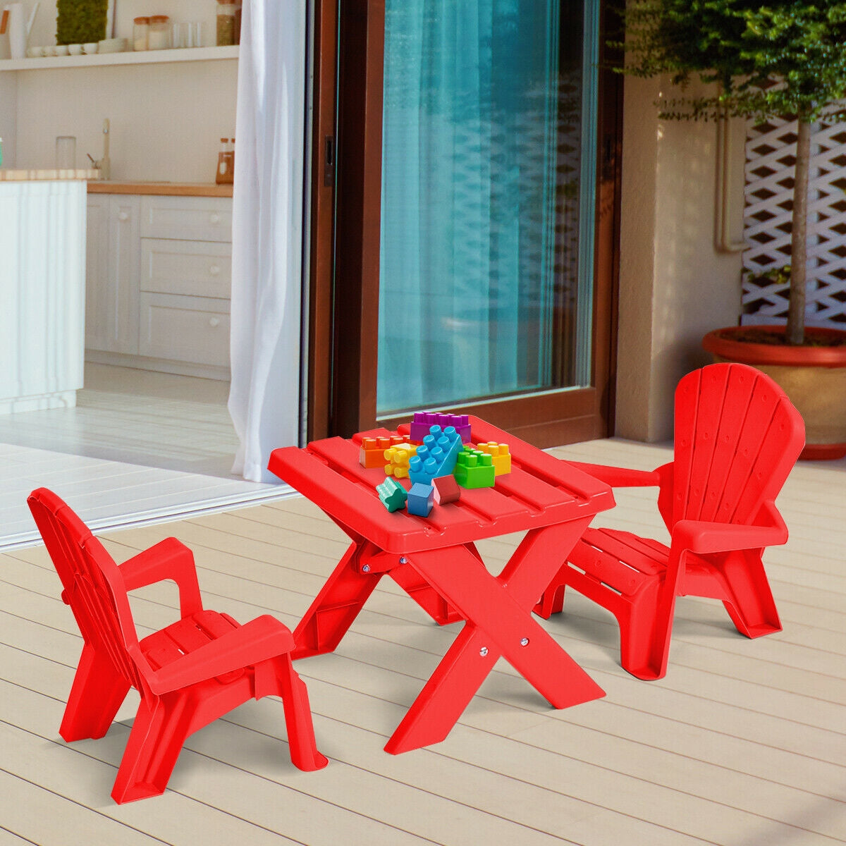 Kids Table and Chair Set - 3-Piece Plastic Play Furniture