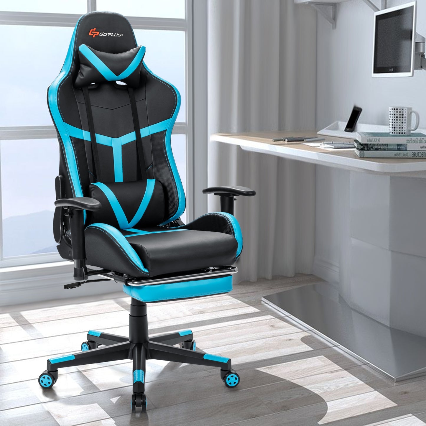 Gaming Chair with Lumbar Massage and Footrest