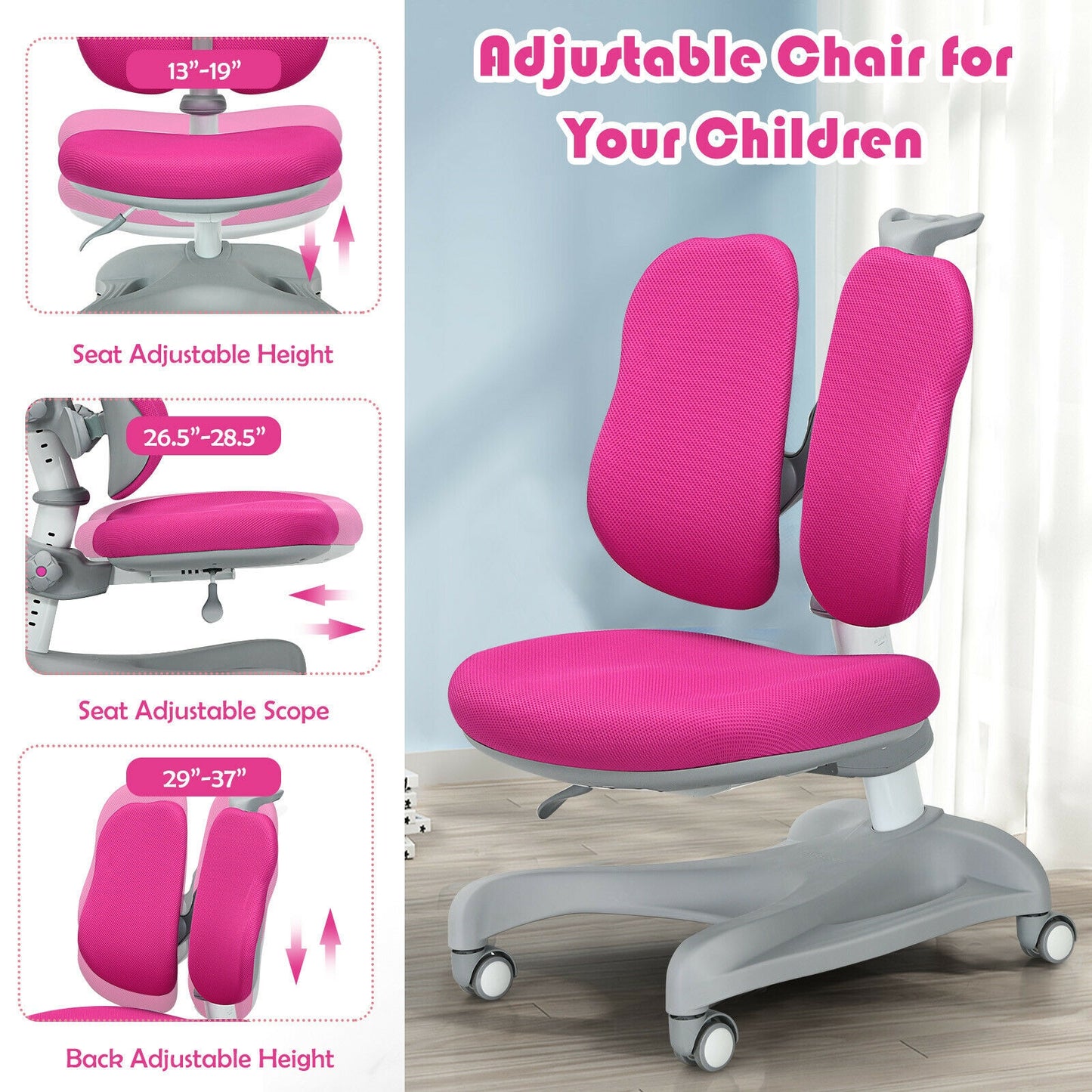 Adjustable Height Kids Study Chair with Lumbar Support