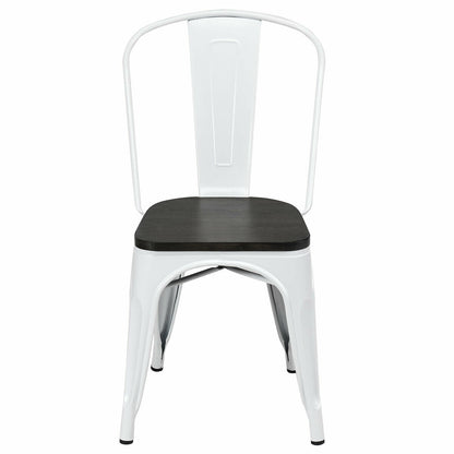 Metal Dining Chairs with Wood Seat - Set of 4, Stackable
