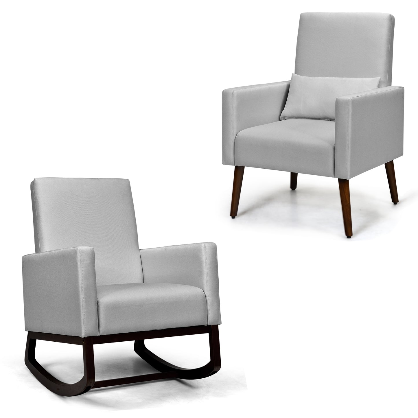 2-in-1 Rocking Chair with Pillow, Beige Linen Upholstery