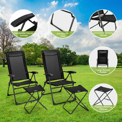 Adjustable Folding Patio Dining Chair with Ottoman Set (2-Pack)