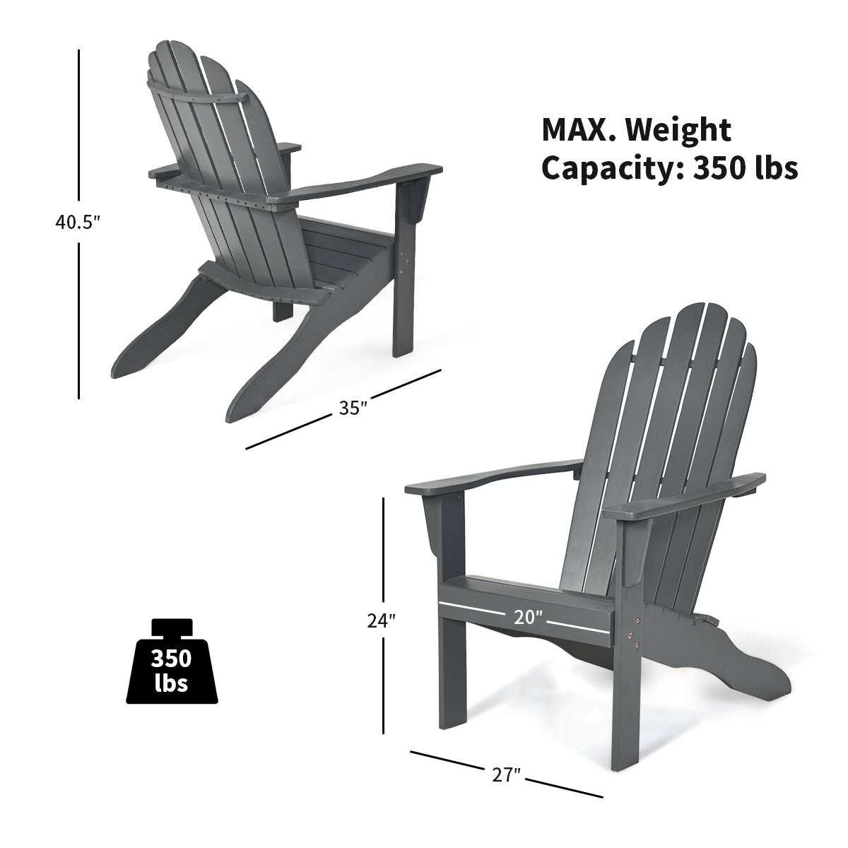 Acacia Wood Adirondack Chair with Ergonomic Design