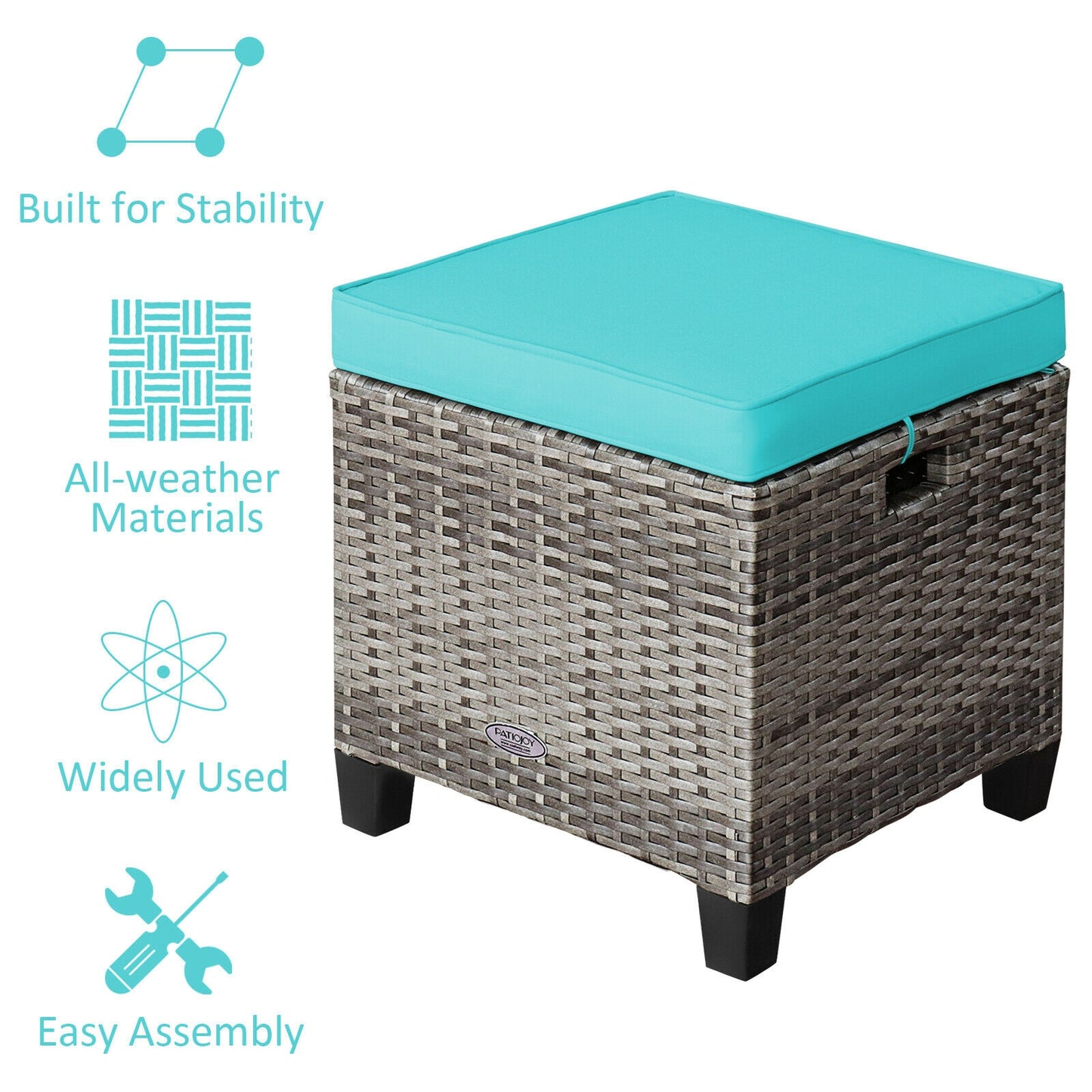 Patio Rattan Ottoman Set with Removable Cushions (2-Piece)