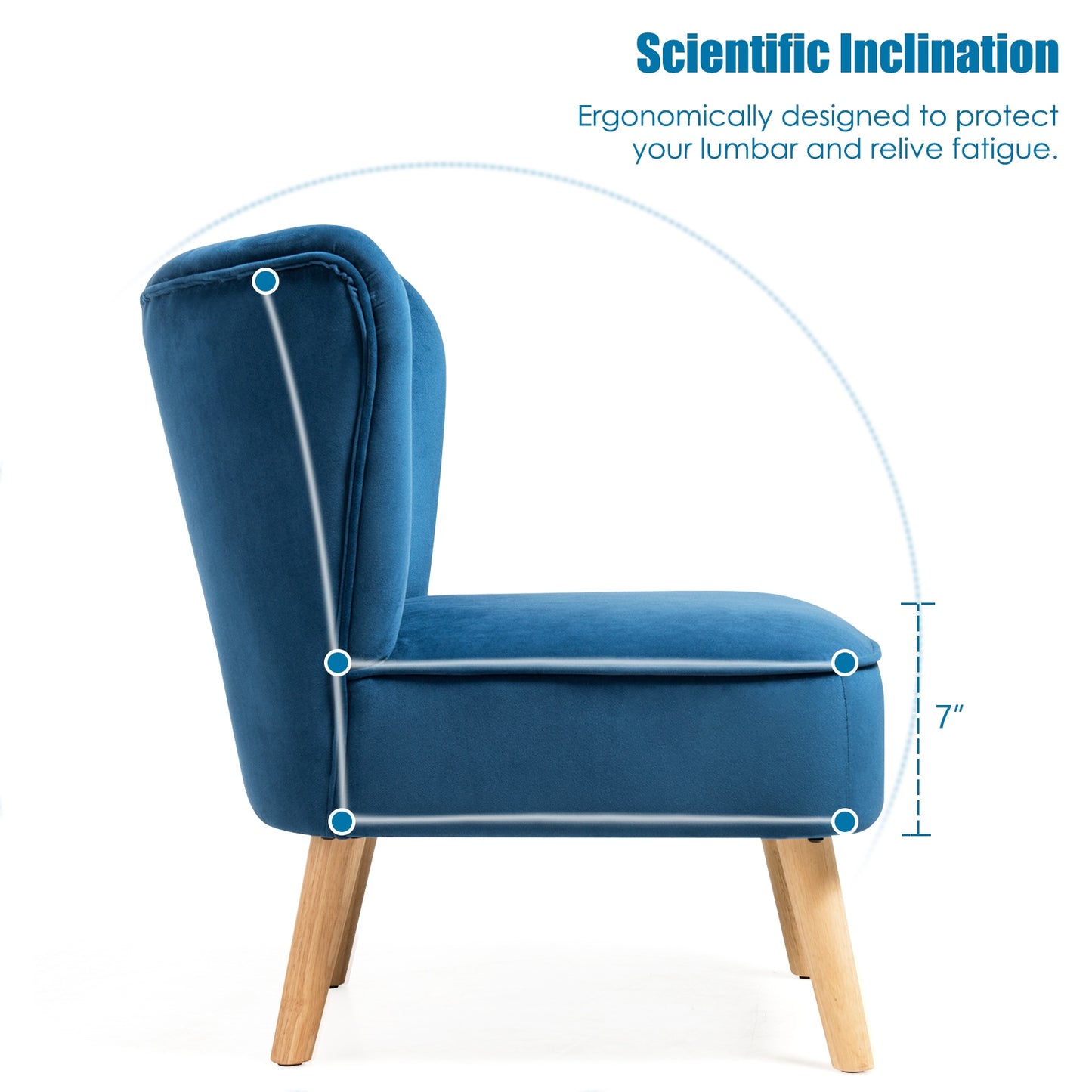 Velvet Accent Chair with Wood Legs - Armless Design