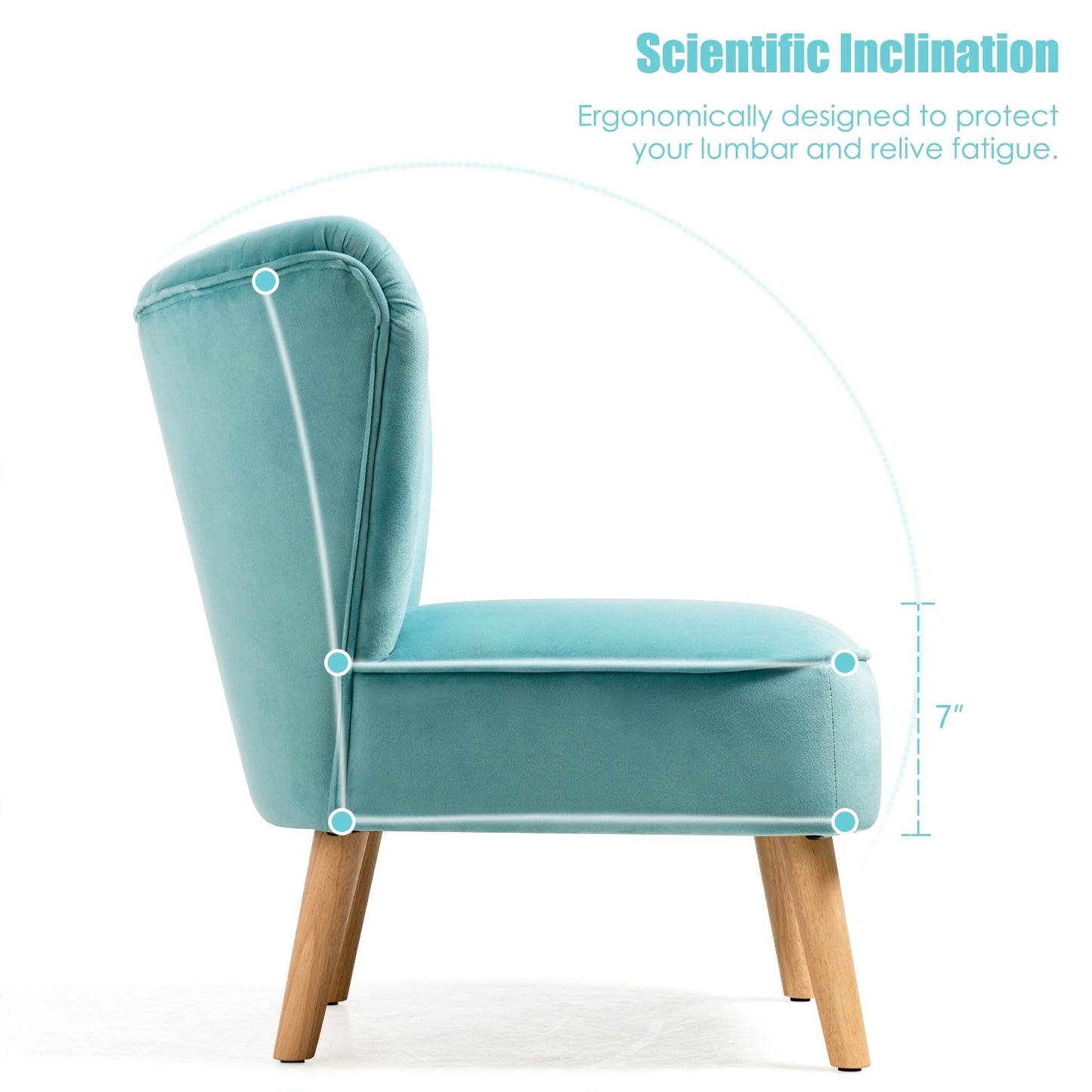 Velvet Accent Chair with Wood Legs - Armless Design