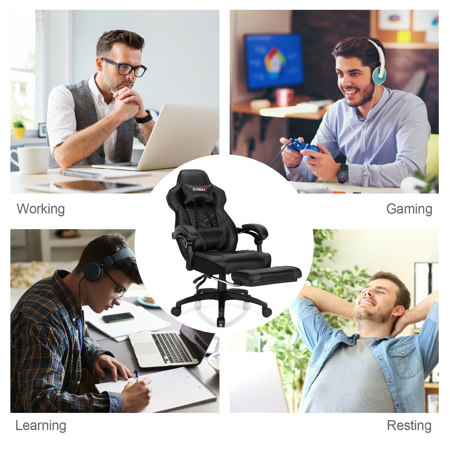 Gaming Chair with Footrest and Adjustable Backrest