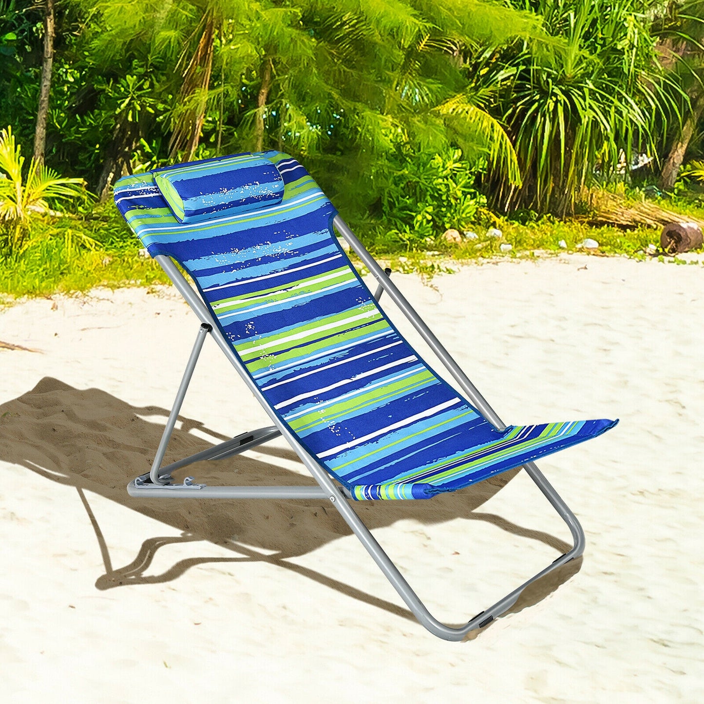 Portable Beach Chair Set of 2 with Adjustable Backrest
