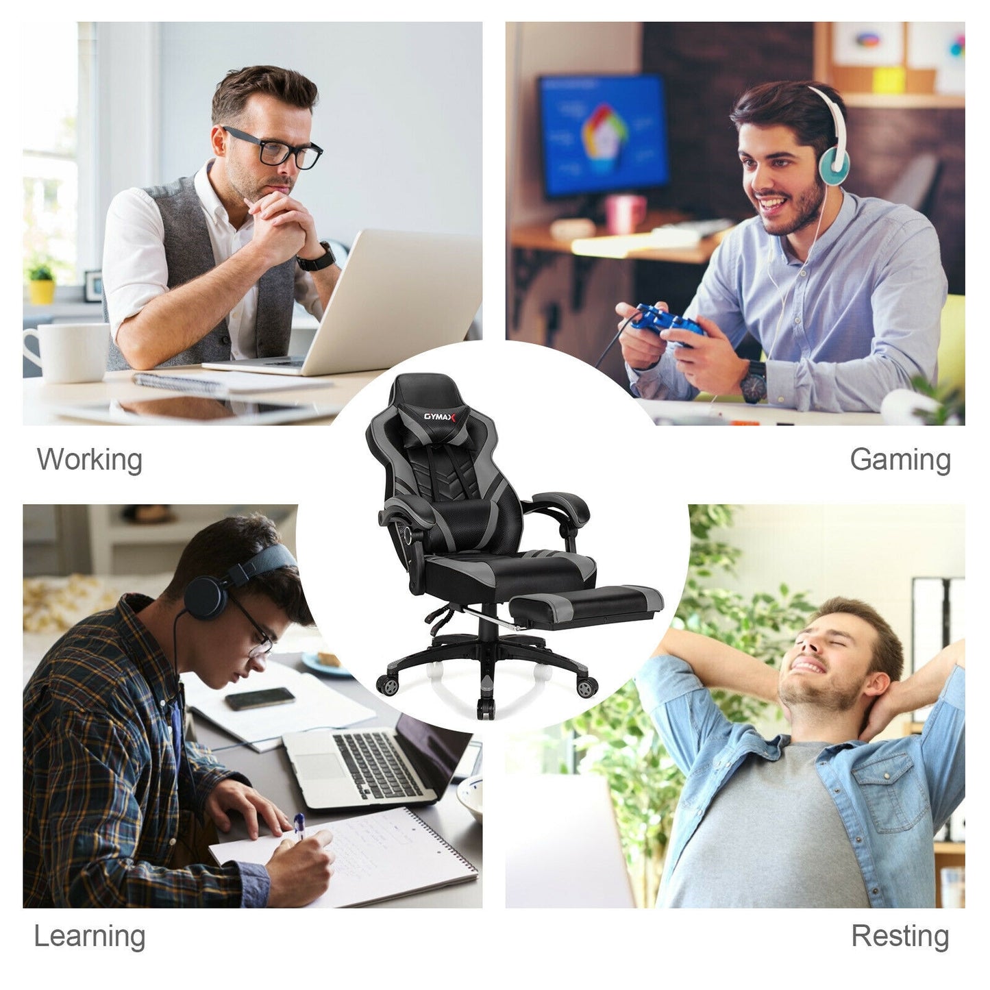 Gaming Chair with Footrest and Adjustable Backrest