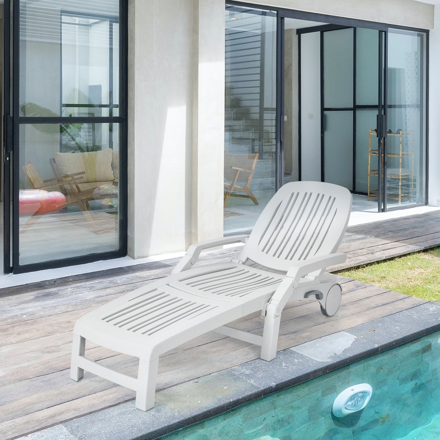 Adjustable Patio Sun Lounger with Wheels and Storage