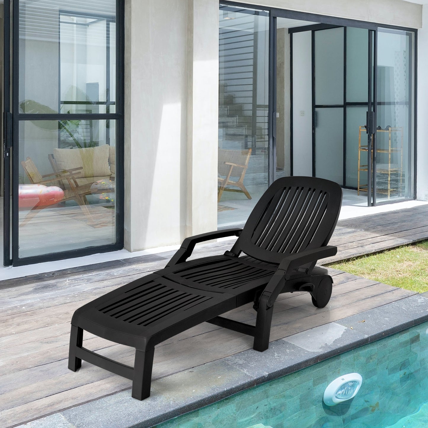 Adjustable Patio Sun Lounger with Wheels and Storage