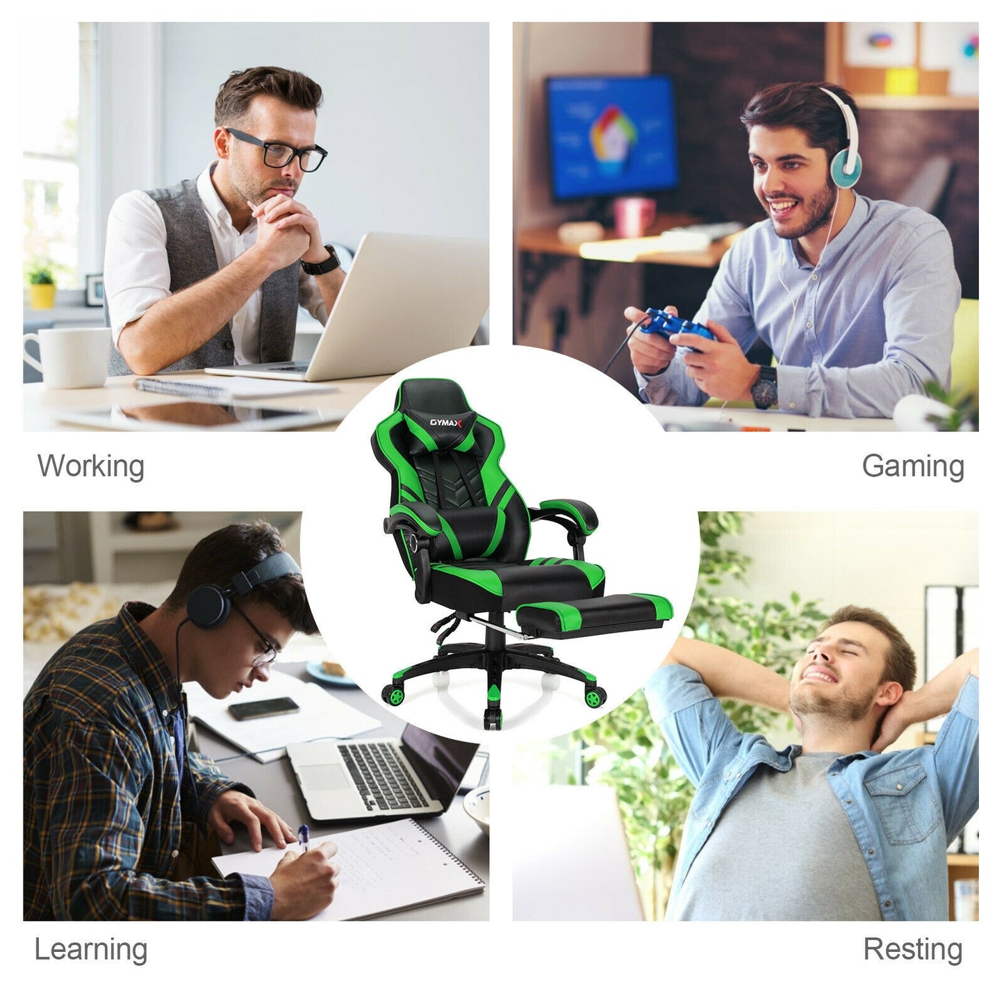 Gaming Chair with Footrest and Adjustable Backrest