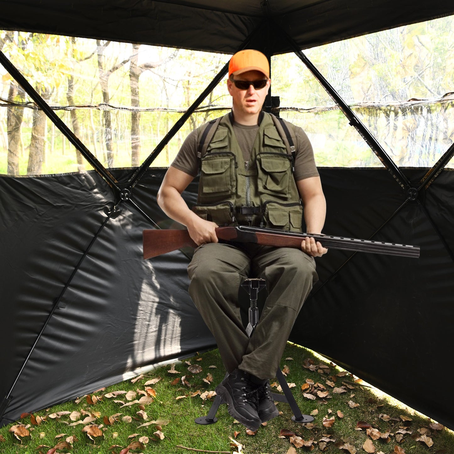 Swivel Hunting Chair with Detachable Backrest and Tripod Base