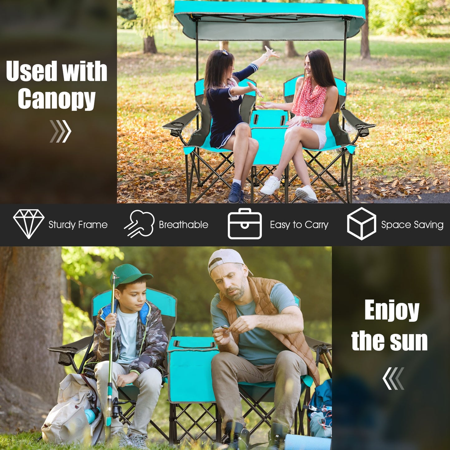 Folding Camping Chair with Canopy and Cooler Bag