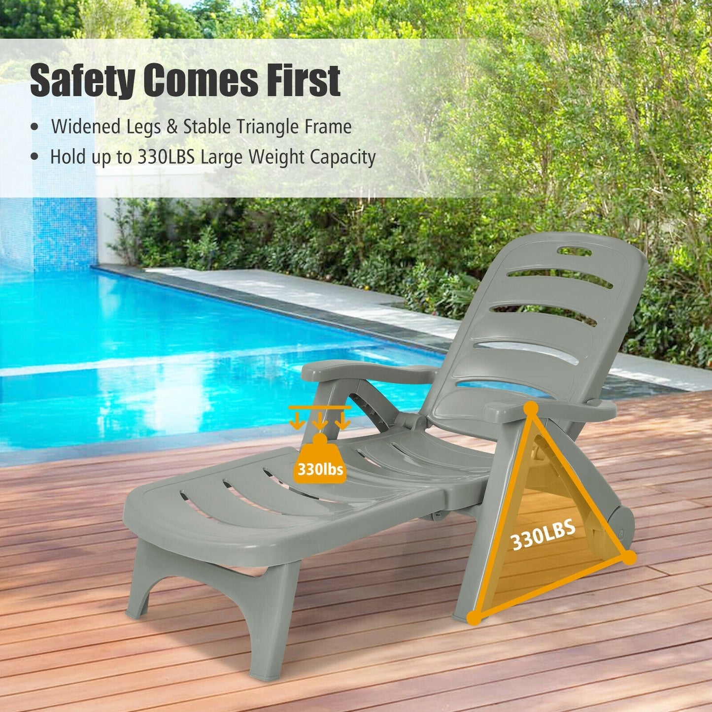 Adjustable Folding Chaise Lounge Chair with Wheels