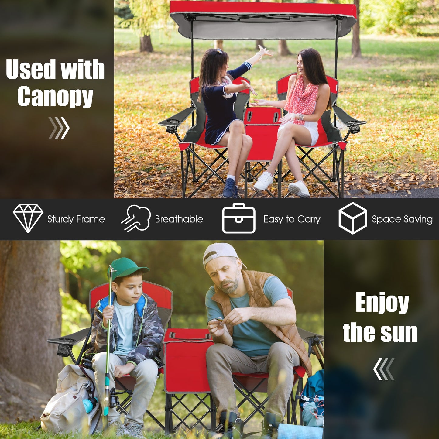 Folding Camping Chair with Canopy and Cooler Bag