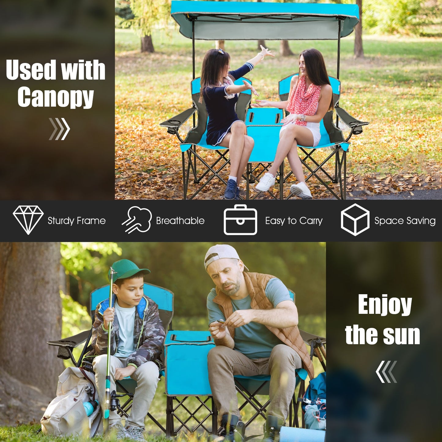 Folding Camping Chair with Canopy and Cooler Bag