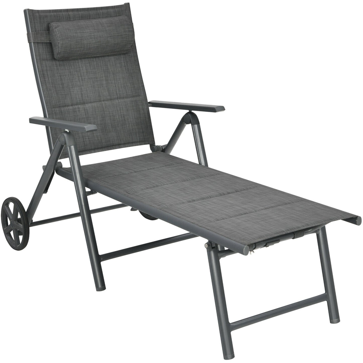 Reclining Patio Chaise Lounge with Adjustable Backrest & Wheels