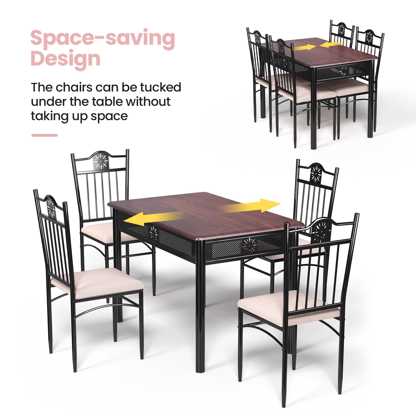 5-Piece Dining Set with Cushioned Chairs and Metal Frame