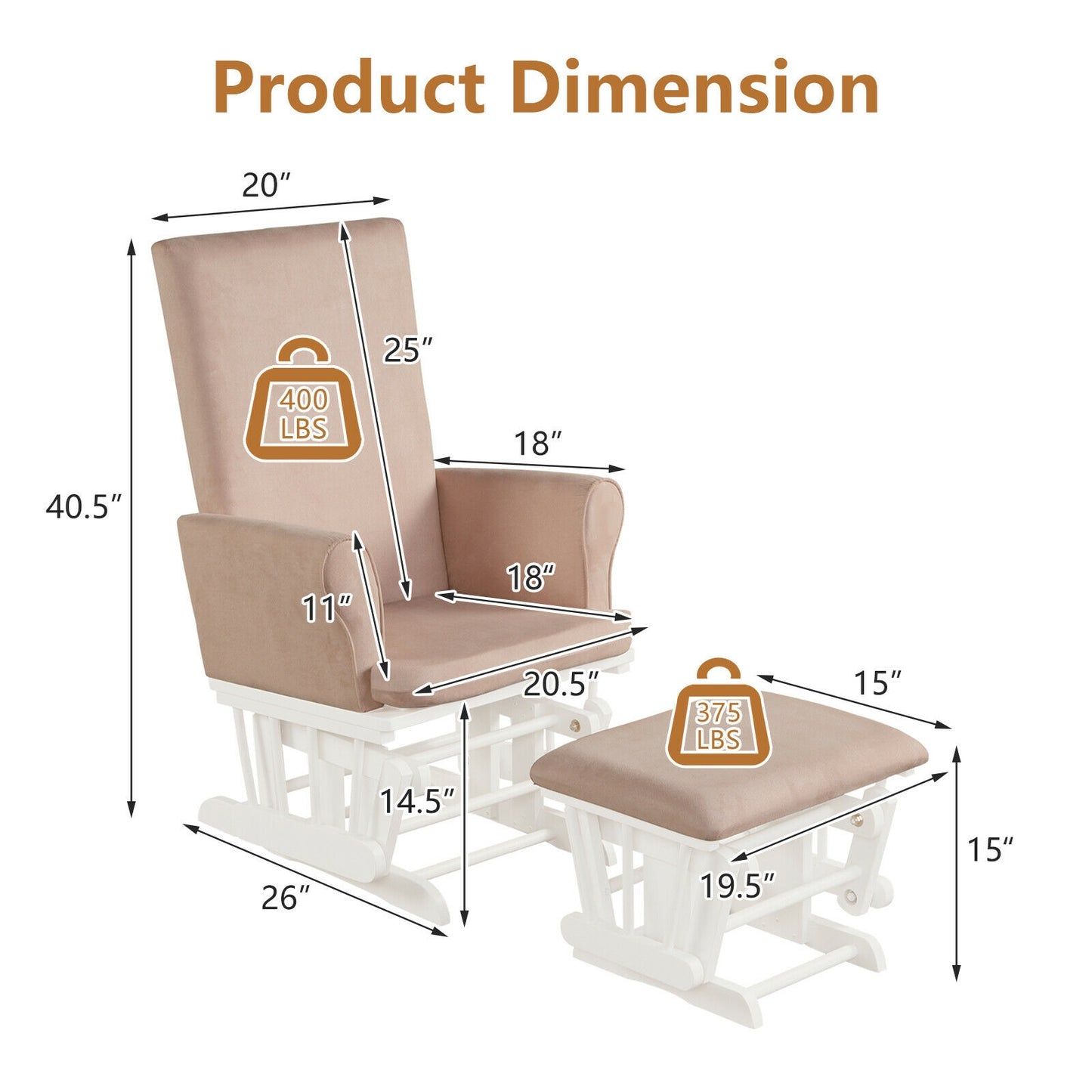 Nursery Glider Rocking Chair with Ottoman Cushion Set