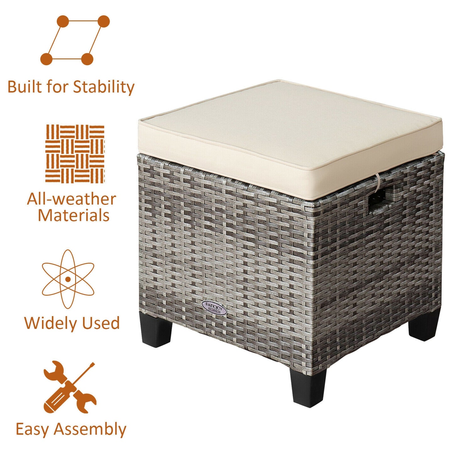 Patio Rattan Ottoman Set with Removable Cushions (2-Piece)