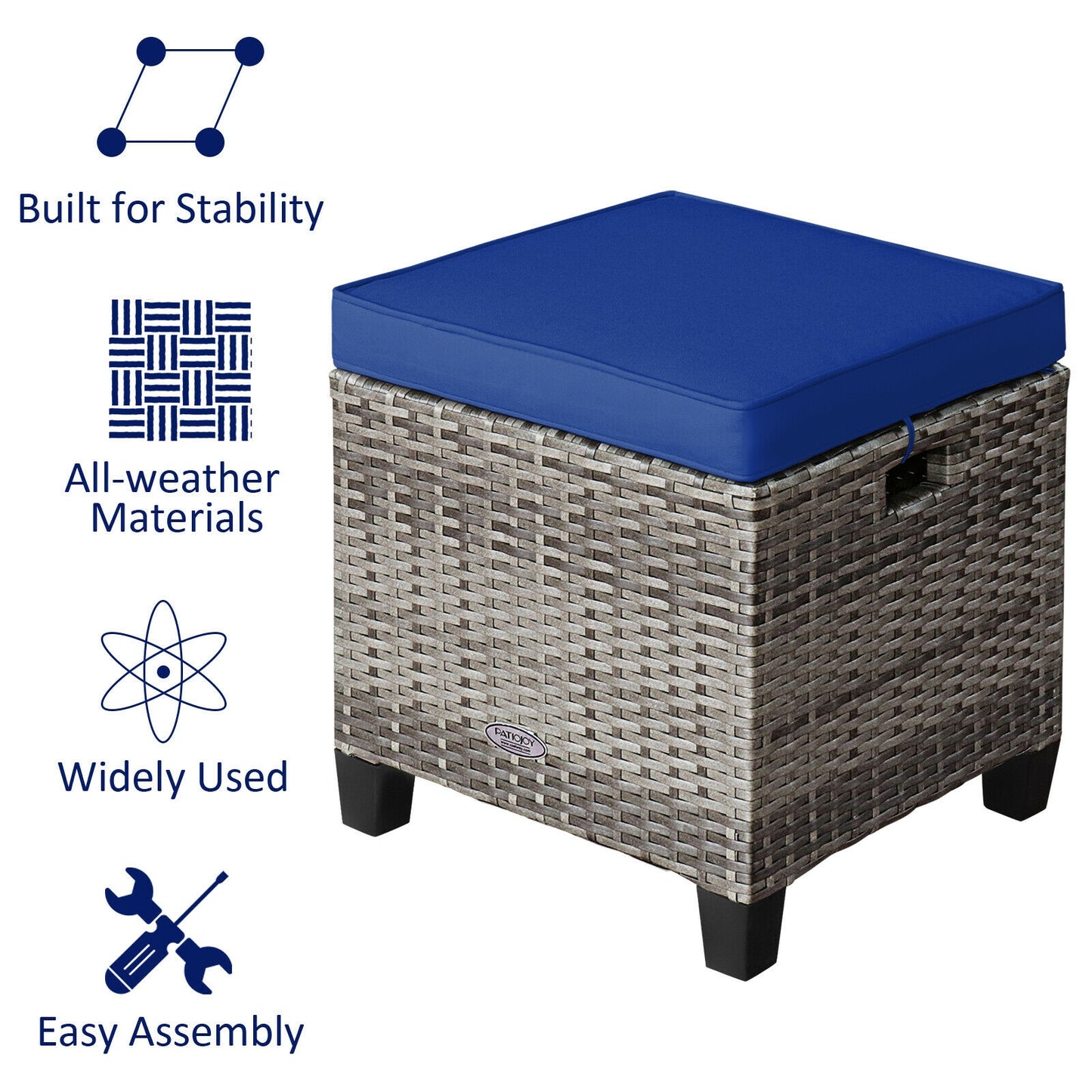 Patio Rattan Ottoman Set with Removable Cushions (2-Piece)