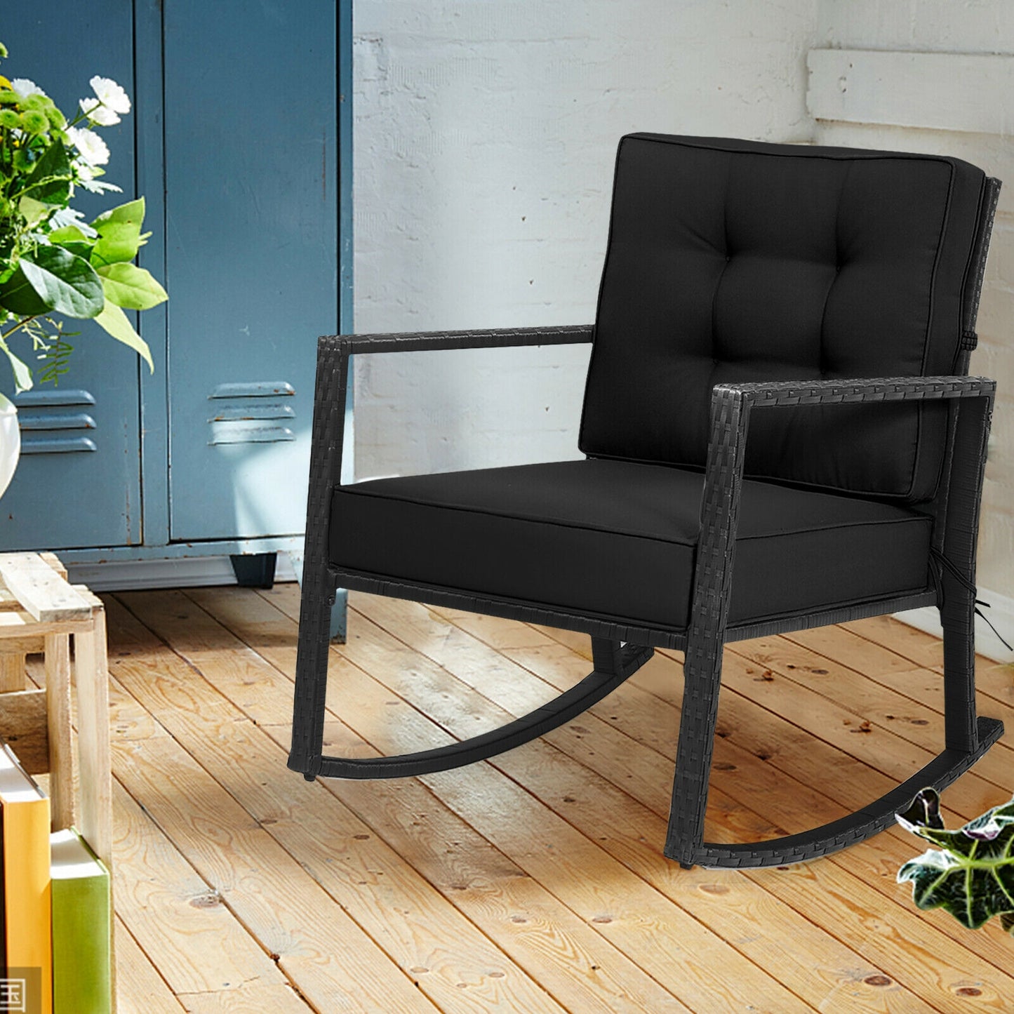 Rattan Rocking Chair with Cushion for Patio