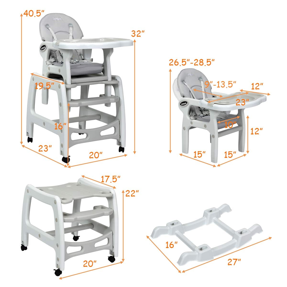 3-in-1 Convertible High Chair with Lockable Wheels