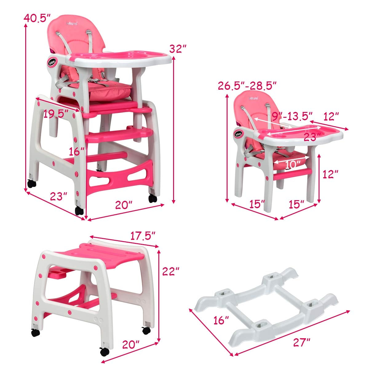 3-in-1 Convertible High Chair with Lockable Wheels